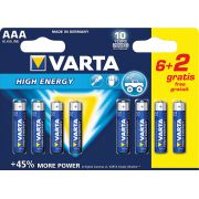 Varta Batterij alkaline AAA/LR03 1.5 V High Energy 6+2-blister