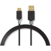Nedis USB-Kabel | USB 2.0 | USB-A Male | USB-C&copy; Male | 480 Mbps | Verguld | 2.00 m | Rond | PVC | Antrac