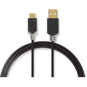 Nedis USB-Kabel | USB 2.0 | USB-A Male | USB-C© Male | 480 Mbps | Verguld | 3.00 m | Rond | PVC | Antrac