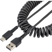 StarTech.com 1m USB A naar C Laadkabel, Zwart, Robuuste Fast Charge & Sync Spiraalkabel, Hoogwaardig