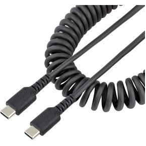 StarTech.com 1m USB C Laadkabel, Zwart, Robuuste Fast Charge & Sync USB-C Spiraalkabel, USB 2.0 Type