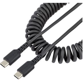 StarTech.com 50cm USB C Laadkabel, Zwart, Robuuste Fast Charge & Sync USB-C Spiraalkabel, USB 2.0 Ty