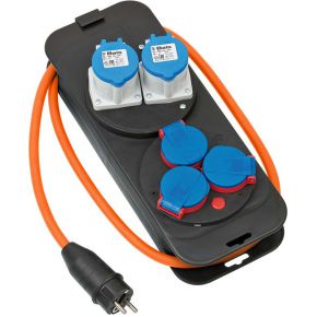 Camping Verdeelkast met stekker / stroomverdeler 16A voor camping en permanent gebruik buitenshuis IP44 (caravan-stroomverdeler 1,50 m kabel in oranje)