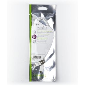 Nedis 2 In 1 Sync And Charge Kabel Usb A Male Micro B Apple Lightning 8 Pins 10 M Wit nedis kopen in de aanbieding