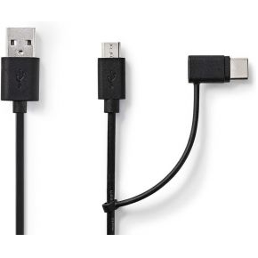 Nedis 2 In 1 Sync And Charge Kabel Usb A Male Micro B Type C 10 M Zwart nedis kopen in de aanbieding
