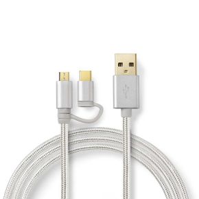Nedis 2 In 1 Sync En Oplaadkabel Usb Micro B Male Type C A 10 M Aluminium nedis kopen in de aanbieding