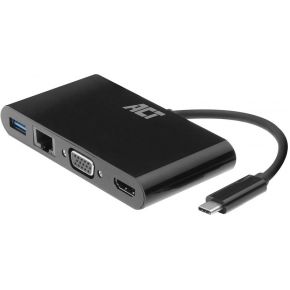 ACT USB-C naar HDMI of VGA female multiport adapter, ethernet en 1x USB-A, Zip Bag