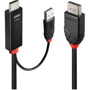 Lindy 41498 video kabel adapter 1 m HDMI + USB Type-A DisplayPort Zwart