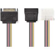 Nedis Interne Voedingskabel SATA 15-Pins Male - SATA 15-Pins Female + Molex Female 0,15 m