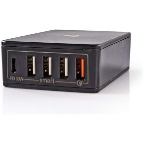 Nedis Thuislader | 3,0 A | USB (QC) / USB-C / 3x USB-A | Power Delivery 30 W | Zwart