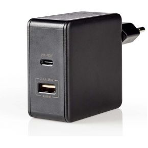 Nedis Thuislader | 3,0 A | USB / USB-C | Power Delivery 45 W | Zwart [WCPD45W100BK]