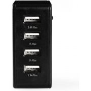 Nedis-Wandoplader-4-8-A-4-uitgangen-USB-A-Zwart