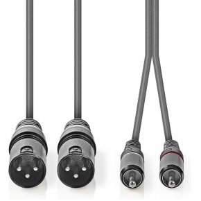 Nedis XLR-Audiokabel | 2x XLR 3-pins male - 2x RCA male | 1,5 m | Grijs