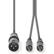 Nedis XLR-Audiokabel | XLR 3-pins male - 2x RCA male | 3,0 m | Grijs
