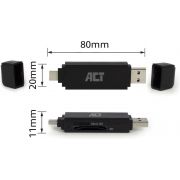 ACT-USB-3-2-cardreader-SD-micro-SD-USB-C-of-USB-A-zwart