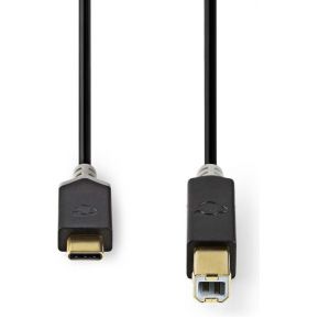 Nedis USB-Kabel | USB 2.0 | USB-C© Male | USB-B Male | 480 Mbps | Verguld | 2.00 m | Rond | PVC | Antrac