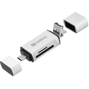 Sandberg Card Reader USB-C+USB+MicroUSB geheugenkaartlezer Zilver