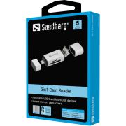 Sandberg-Card-Reader-USB-C-USB-MicroUSB-geheugenkaartlezer-Zilver