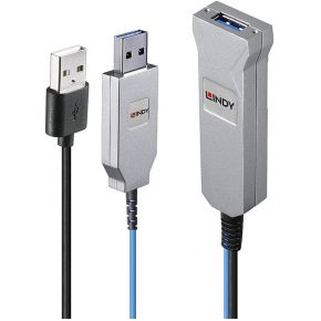 Lindy 43345 USB-kabel 30 m USB 3.2 Gen 1 (3.1 Gen 1) USB A 2 x USB A Blauw, Zilver