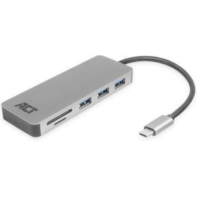ACT USB-C Hub met USB-A, Kaartlezer, USB-C female met PD Pass-Through poort 55W