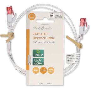 Nedis CAT6-kabel | RJ45 Male | RJ45 Male | U/UTP | 1.00 m | Snagless | Plat | PVC | Wit | Label
