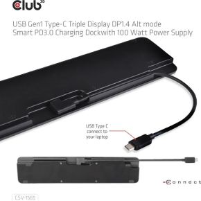 CLUB3D USB Gen1 Type-C Triple Display DP1.4 Alt mode Smart PD3.0 Charging Dock with 100 Watt Power S