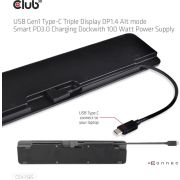 CLUB3D USB Gen1 Type-C Triple Display DP1.4 Alt mode Smart PD3.0 Charging Dock with 100 Watt Power S