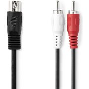 Nedis DIN-Audiokabel | DIN 5-Pins Male | 2x RCA Male | Vernikkeld | 1.00 m | Rond | PVC | Zwart | Label