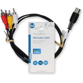 Nedis DIN-Audiokabel | DIN 5-Pins Male | 4x RCA Male | Vernikkeld | 1.00 m | Rond | PVC | Zwart | Label