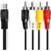 Nedis DIN-Audiokabel | DIN 5-Pins Male | 4x RCA Male | Vernikkeld | 1.00 m | Rond | PVC | Zwart | Label