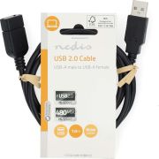 Nedis-USB-Kabel-USB-2-0-USB-A-Male-USB-A-Female-480-Mbps-Vernikkeld-1-00-m-Rond-PVC-Zwar