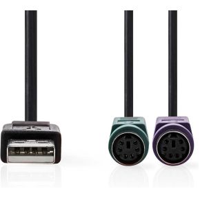 Nedis 2-in-1-Kabel | USB 2.0 | USB-A Male | 2x PS/2 Female | 480 Mbps | 0.30 m | Vernikkeld | Rond | PVC |