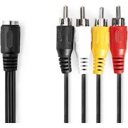 Nedis DIN-Audiokabel | DIN 5-Pins Female | 4x RCA Male | Vernikkeld | 0.20 m | Rond | PVC | Zwart | Label