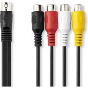 Nedis DIN-Audiokabel | DIN 5-Pins Male | 4x RCA Female | Vernikkeld | 0.20 m | Rond | PVC | Zwart | Label