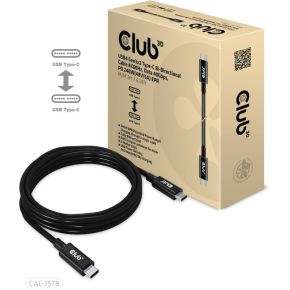 CLUB3D USB4 Gen3x2 Type-C Bi-Directional Cable 8K60Hz, Data 40Gbps, PD 240W(48V/5A) EPR M/M 2m / 6.5