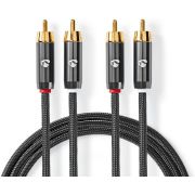 Nedis Stereo-Audiokabel | 2x RCA Male - 2x RCA Male | Gun Metal Grey | Gevlochten kabel