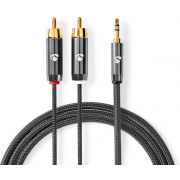 Nedis Stereo-Audiokabel | 3,5 mm Male - 2x RCA Male | Gun Metal Grey | Gevlochten kabel