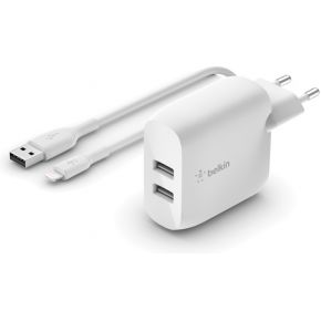 Belkin Dual USB-A Charger. 24W incl. Lightning Cable 1m. white