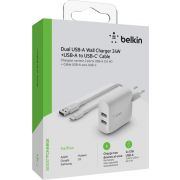 Belkin-Dual-USB-A-Charger-24W-incl-USB-C-Cable-1m-white