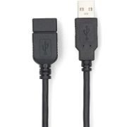 Nedis USB-Kabel | USB 2.0 | USB-A Male | USB-A Female | 480 Mbps | Vernikkeld | 3.00 m | Rond | PVC | Zwar