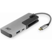 ACT USB-C Hub, met 3x USB-A, Kaartlezer, USB-C PD Pass-Through 60W