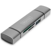 ASSMANN Electronic DA-70886 geheugenkaartlezer Aluminium USB 3.2 Gen 1 (3.1 Gen 1) Type-A/Type-C