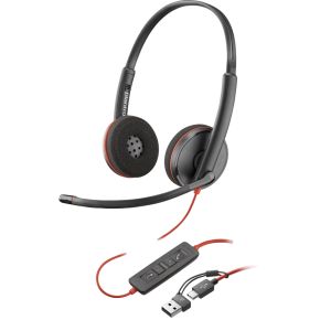 POLY Blackwire 3220 zwarte stereo USB-C-headset + USB-C/A-adapter (bulk)