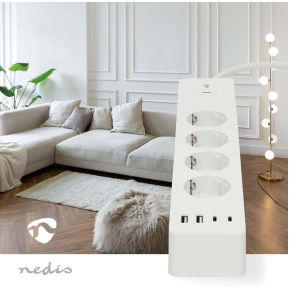 Nedis SmartLife Stekkerdoos | Wi-Fi | Hybrid (CEE 7/7) / USB-A / USB-C | 16 A | 3680 W | 2.00 m | 0 - 55