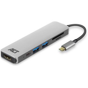 ACT USB-C naar HDMI female multiport adapter 4K, 2x USB-A, cardreader, PD pass through