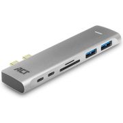 ACT USB-C Thunderbolt 3 naar HDMI female multiport adapter 4K, USB-C, 2x USB-A, cardreader, PD pass