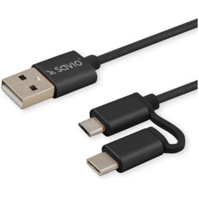 Savio CL-128 USB-kabel 1 m USB 2.0 USB A USB C/Micro-USB A Zwart