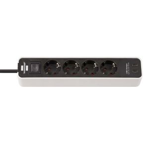 Ecolor 4-weg stekkerdoos met 2 USB-oplaadaansluitingen (meervoudige stekkerdoos USB C met schakelaar