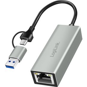 LogiLink UA0238B tussenstuk voor kabels RJ45 USB Type-C/Type-A Grijs