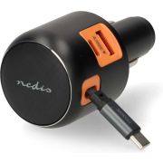 Nedis Autolader | 60 W | 2.4 / 3.0 A | Outputs: 3 | Poorttype: USB-A / USB-C | USB-C intrekbare kabel |